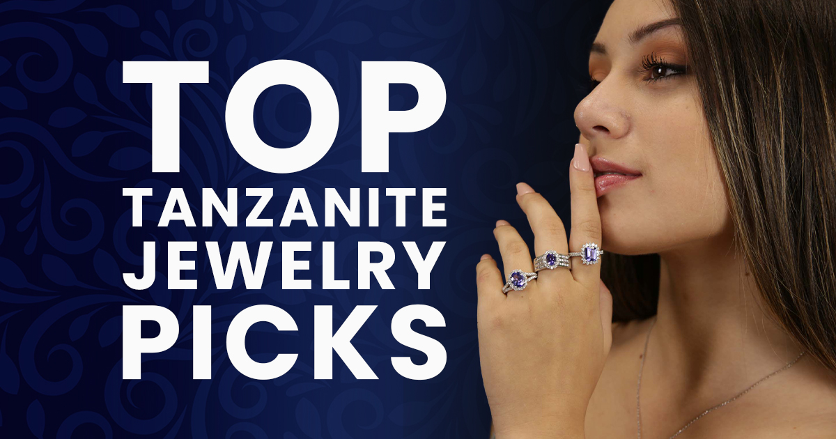 A model showcasing Sophia Fiori’s top Tanzanite jewelry picks. Brilliant blue-violet gemstones paired with white diamonds create timeless luxury and modern style.