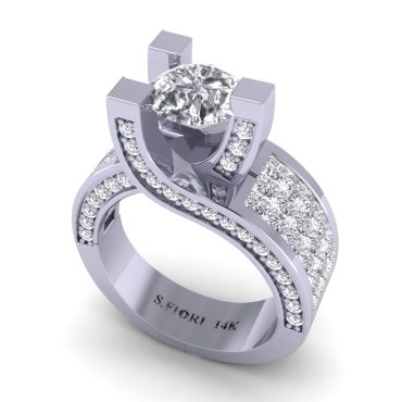 Round Center Signature Venus Ring in 14K Gold, 3.50 CTW